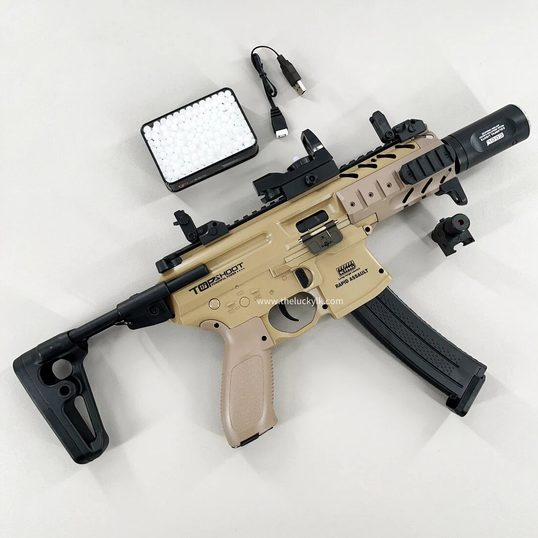 Exquisite Engraving Mpx Gel Blaster High Rate of Fire  Smooth Shooting With 7 Colors of Lighted Silencer